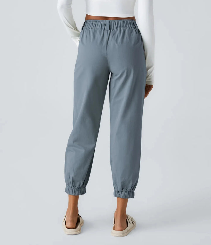 Elso - Casual cotton jogging pants with a mid-rise waist, button placket, zip fly and side pocket