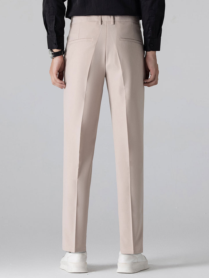 Contrast Trim Ribbed Johnny Collar Knit Polo & Slim Fit Tapered Trousers