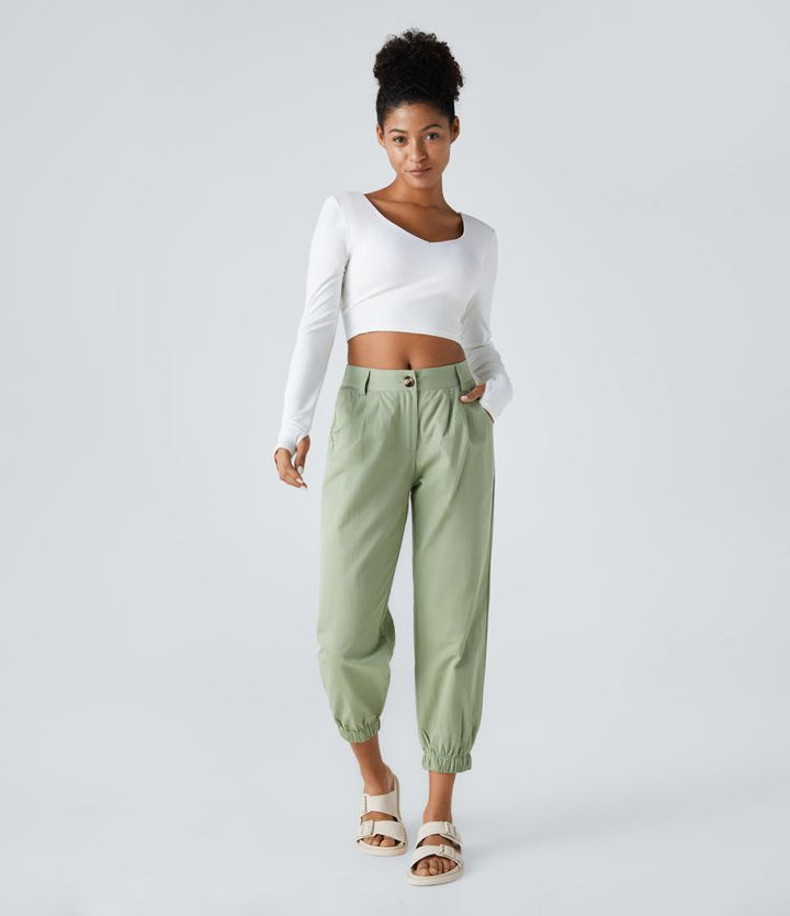 Elso - Casual cotton jogging pants with a mid-rise waist, button placket, zip fly and side pocket