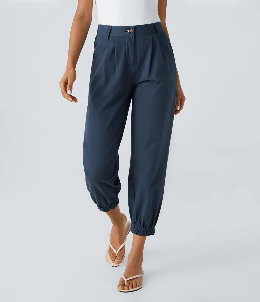 Elso - Casual cotton jogging pants with a mid-rise waist, button placket, zip fly and side pocket