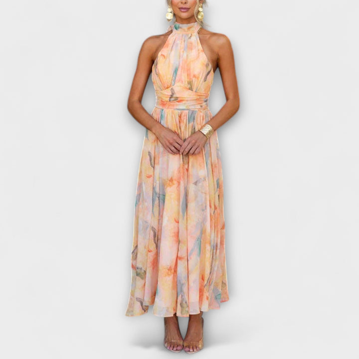 Valentina – Watercolor Maxi Dress with Halterneck