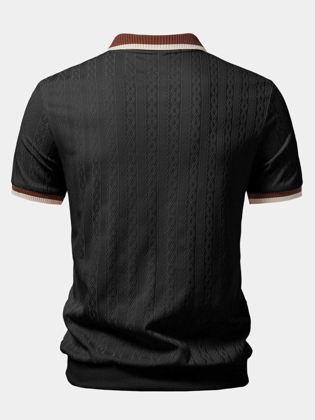 Contrast Trim Textured Zipper Knit Polo & Slim Fit Tapered Trousers