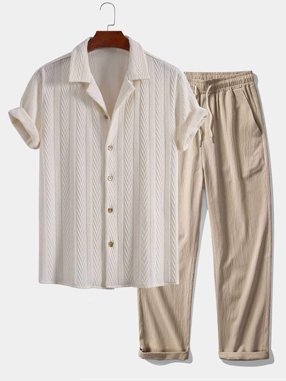 Textured Jacquard Set — Cuban Shirt & Anti-Wrinkle Straight-Leg Trousers