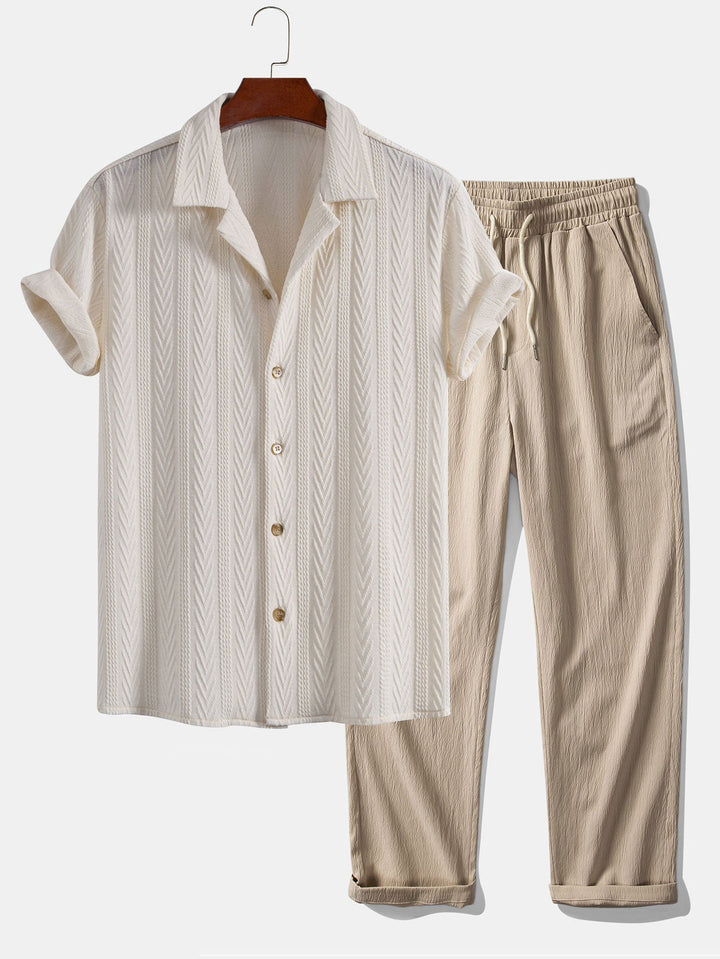 Textured Jacquard Set — Cuban Shirt & Anti-Wrinkle Straight-Leg Trousers