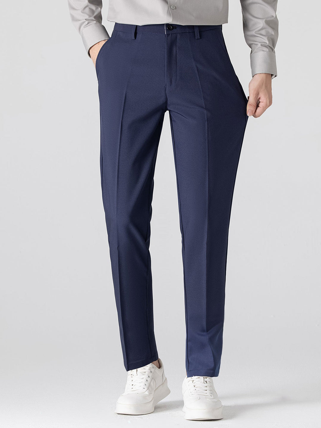 Contrast Trim Ribbed Johnny Collar Knit Polo & Slim Fit Tapered Trousers