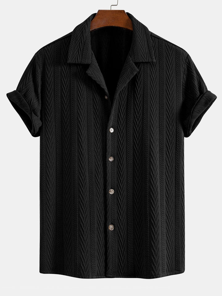 Textured Jacquard Set — Cuban Shirt & Anti-Wrinkle Straight-Leg Trousers