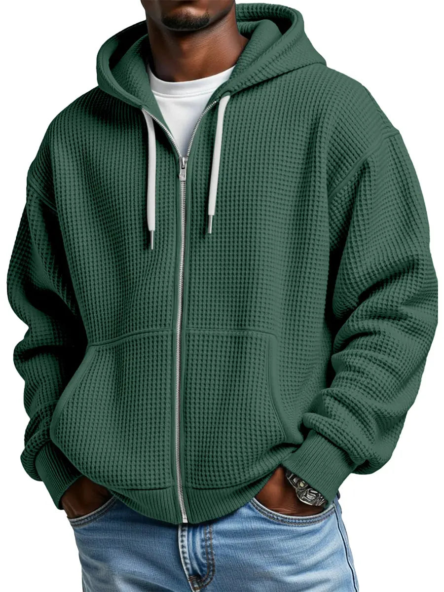 Waffle Knit Hooded Jacket — Men's Transitional Outerwear