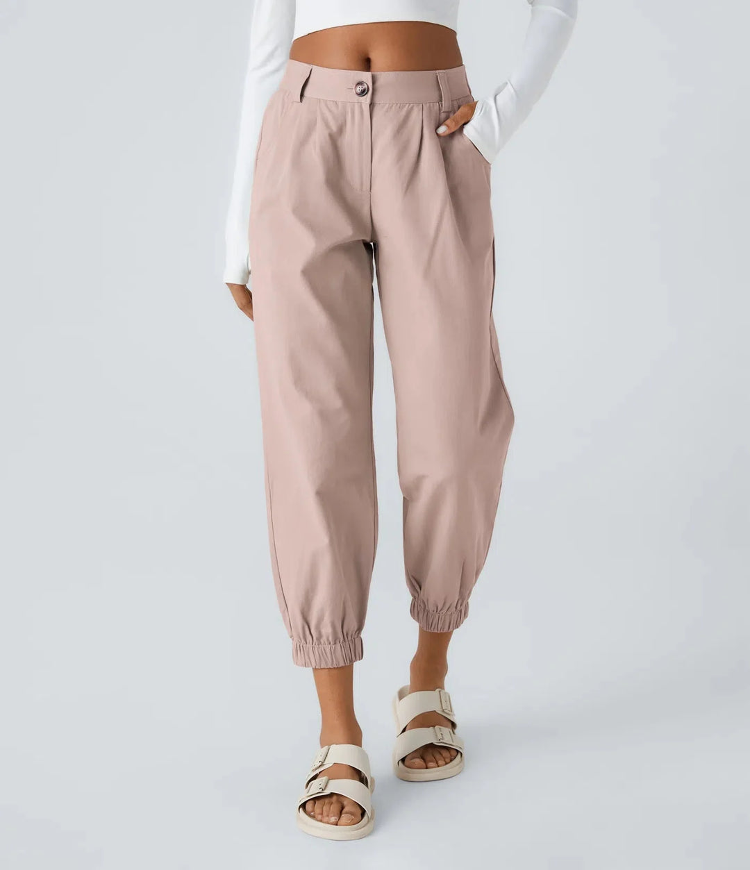 Elso - Casual cotton jogging pants with a mid-rise waist, button placket, zip fly and side pocket