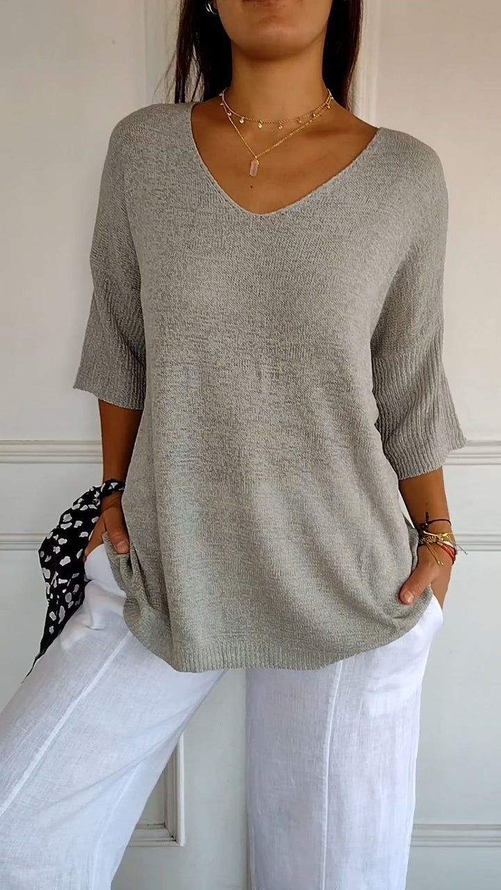 Indila | Plain V-neck knit top