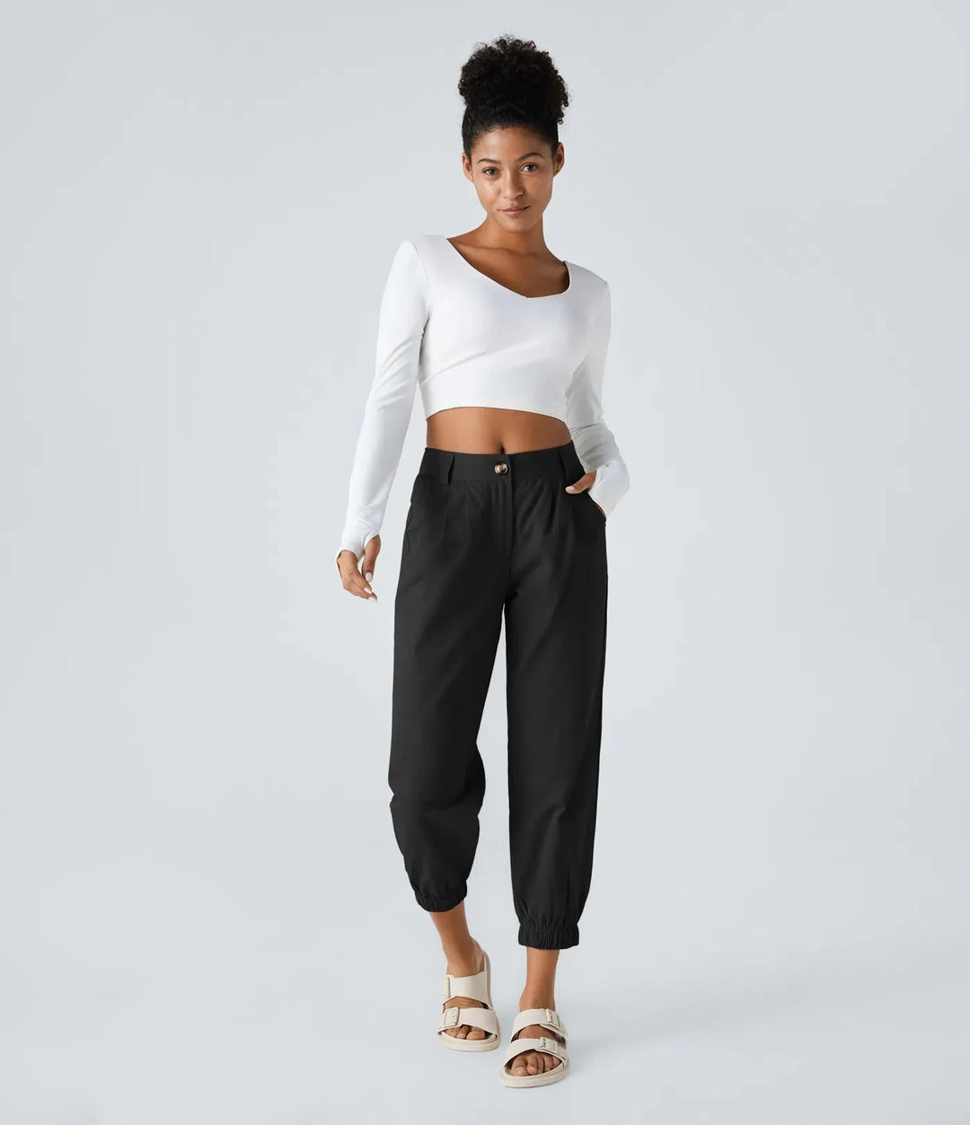 Elso - Casual cotton jogging pants with a mid-rise waist, button placket, zip fly and side pocket
