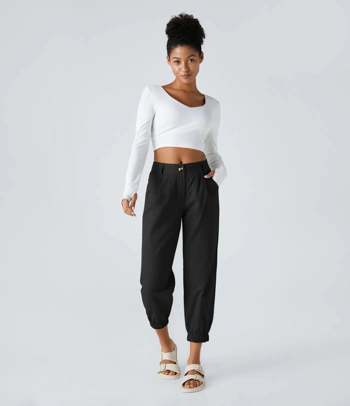 Elso - Casual cotton jogging pants with a mid-rise waist, button placket, zip fly and side pocket