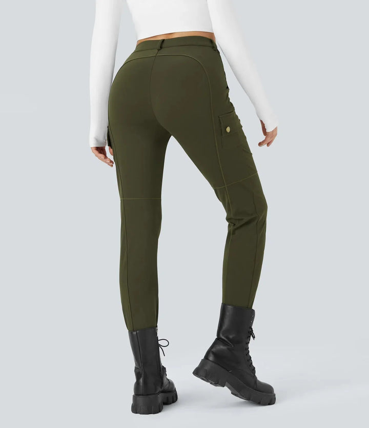 Ema - Plain, slim hiking pants with high waist and multiple pockets