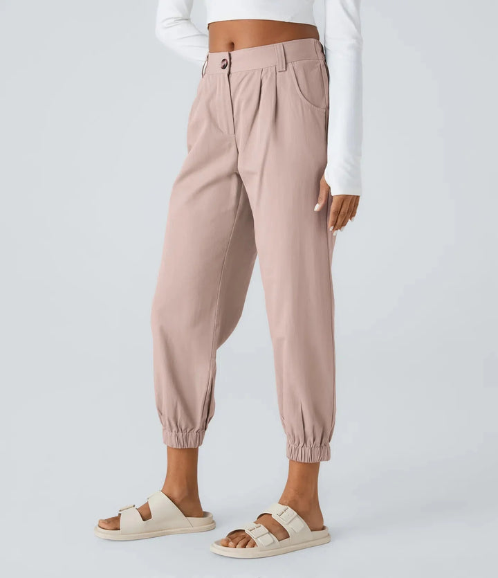Elso - Casual cotton jogging pants with a mid-rise waist, button placket, zip fly and side pocket
