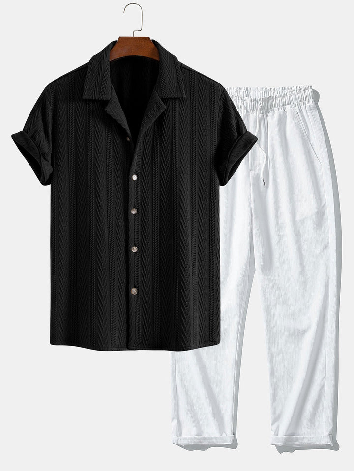 Textured Jacquard Set — Cuban Shirt & Anti-Wrinkle Straight-Leg Trousers