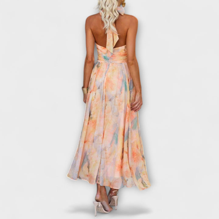 Valentina – Watercolor Maxi Dress with Halterneck