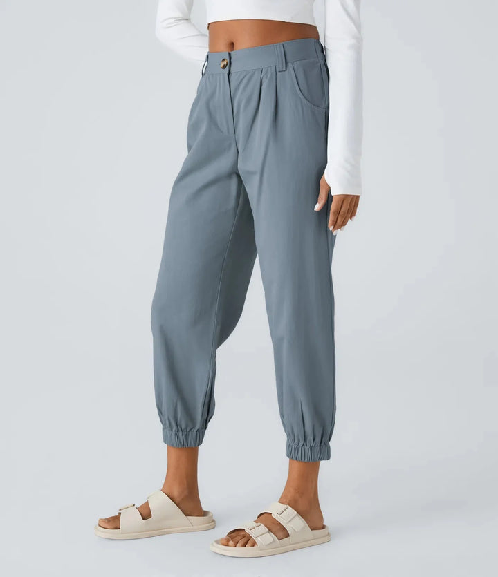 Elso - Casual cotton jogging pants with a mid-rise waist, button placket, zip fly and side pocket