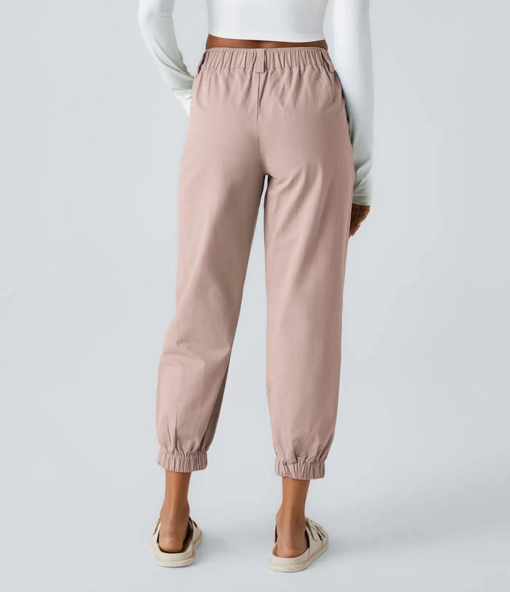 Elso - Casual cotton jogging pants with a mid-rise waist, button placket, zip fly and side pocket