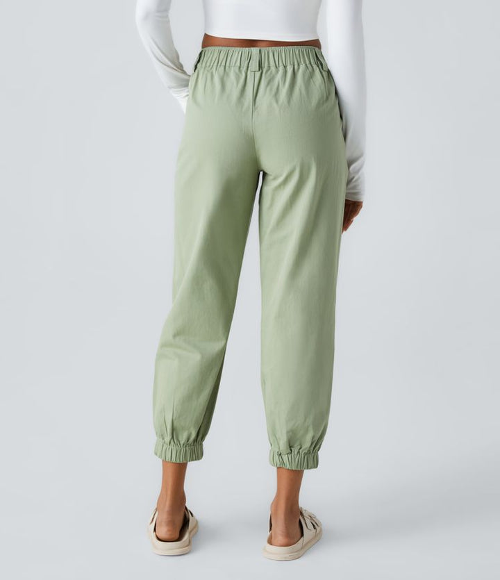 Elso - Casual cotton jogging pants with a mid-rise waist, button placket, zip fly and side pocket