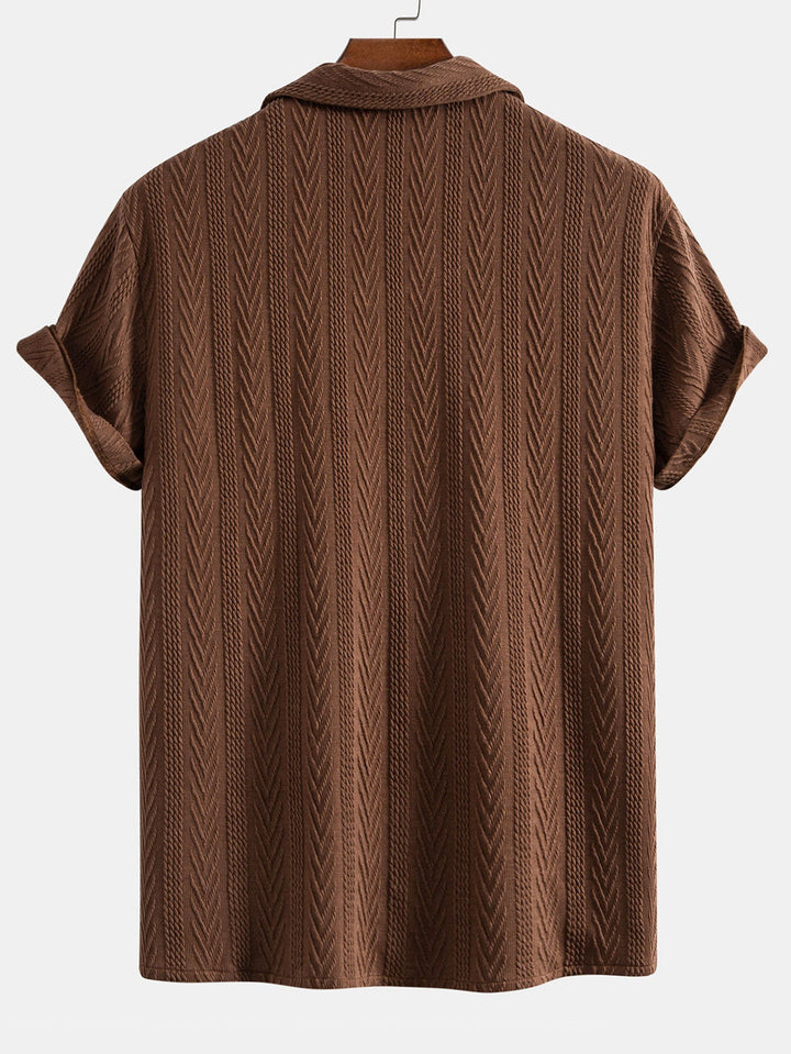 Textured Jacquard Set — Cuban Shirt & Anti-Wrinkle Straight-Leg Trousers