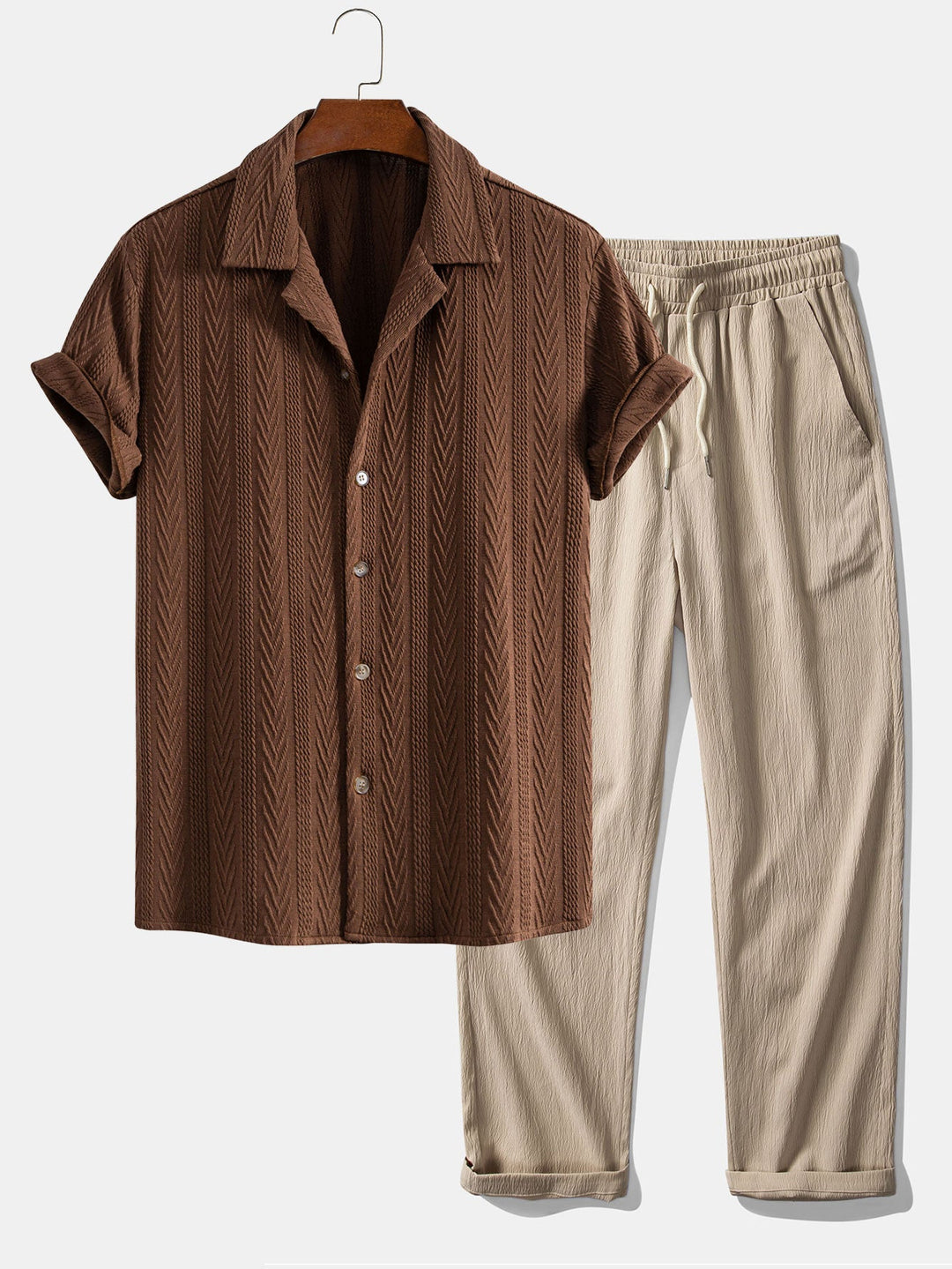 Textured Jacquard Set — Cuban Shirt & Anti-Wrinkle Straight-Leg Trousers