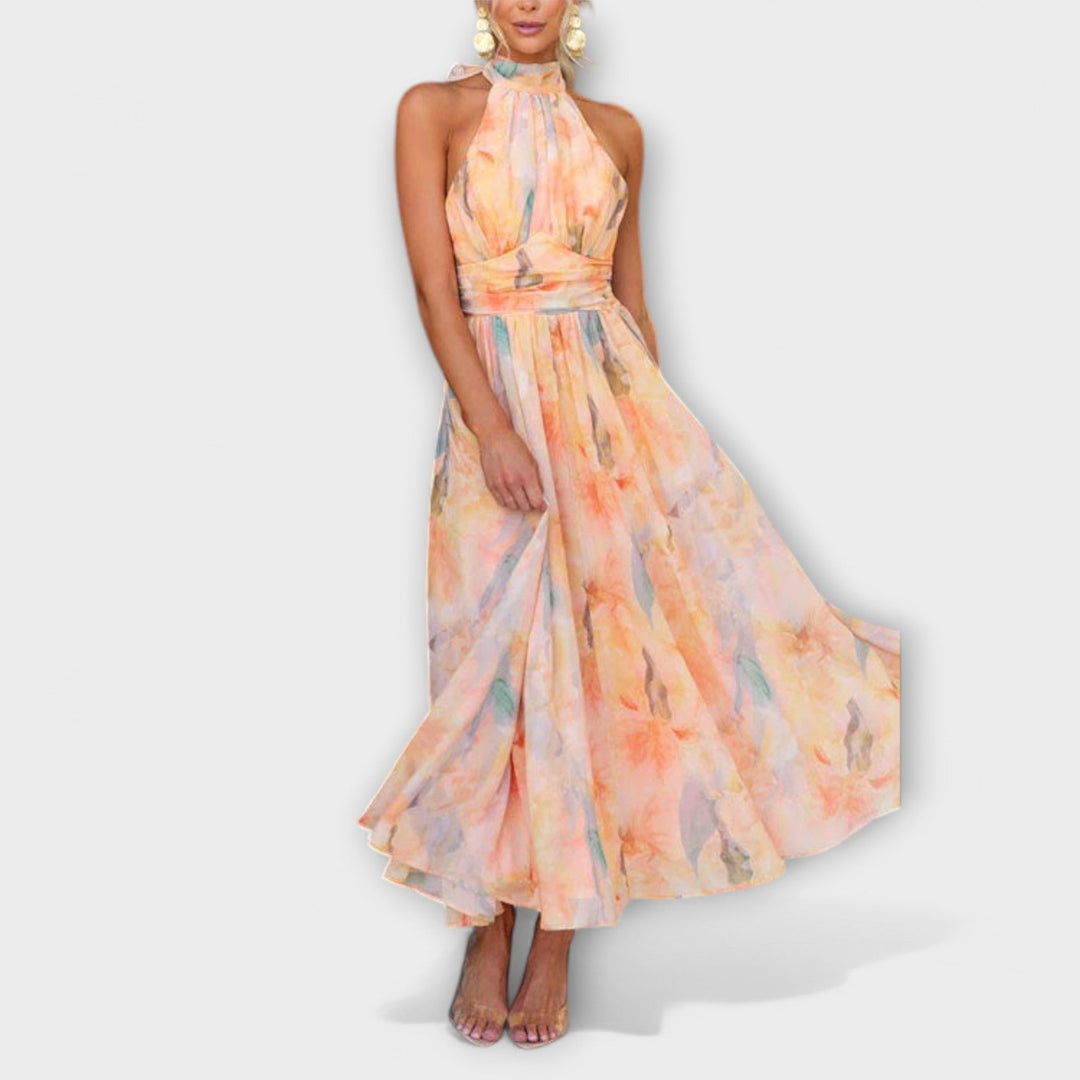 Valentina – Watercolor Maxi Dress with Halterneck