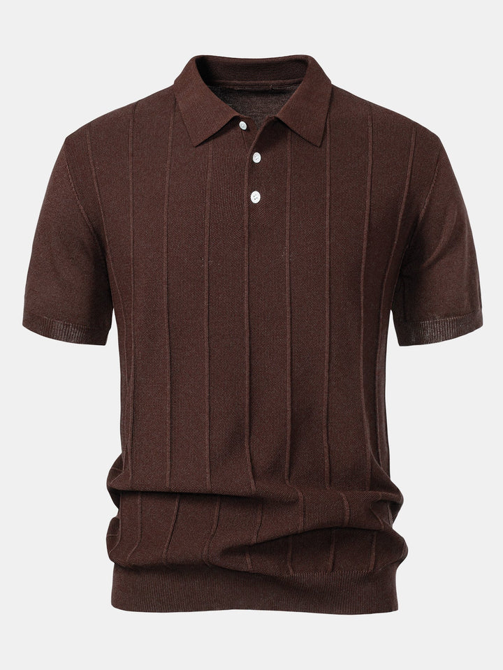 Stripe Jacquard Knit Polo Shirt & Straight Leg Ribbed Pants