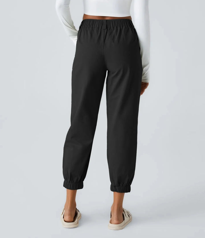 Elso - Casual cotton jogging pants with a mid-rise waist, button placket, zip fly and side pocket
