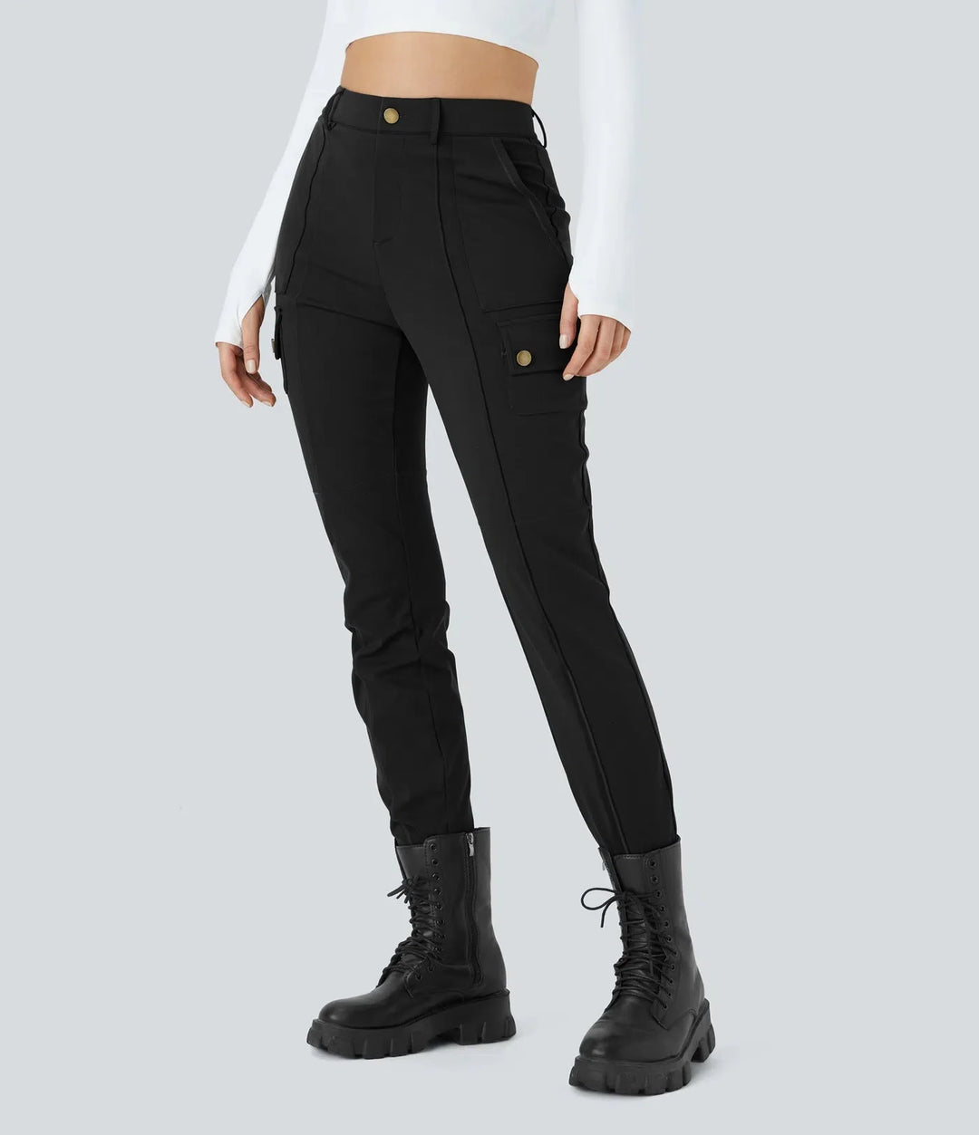 Ema - Plain, slim hiking pants with high waist and multiple pockets