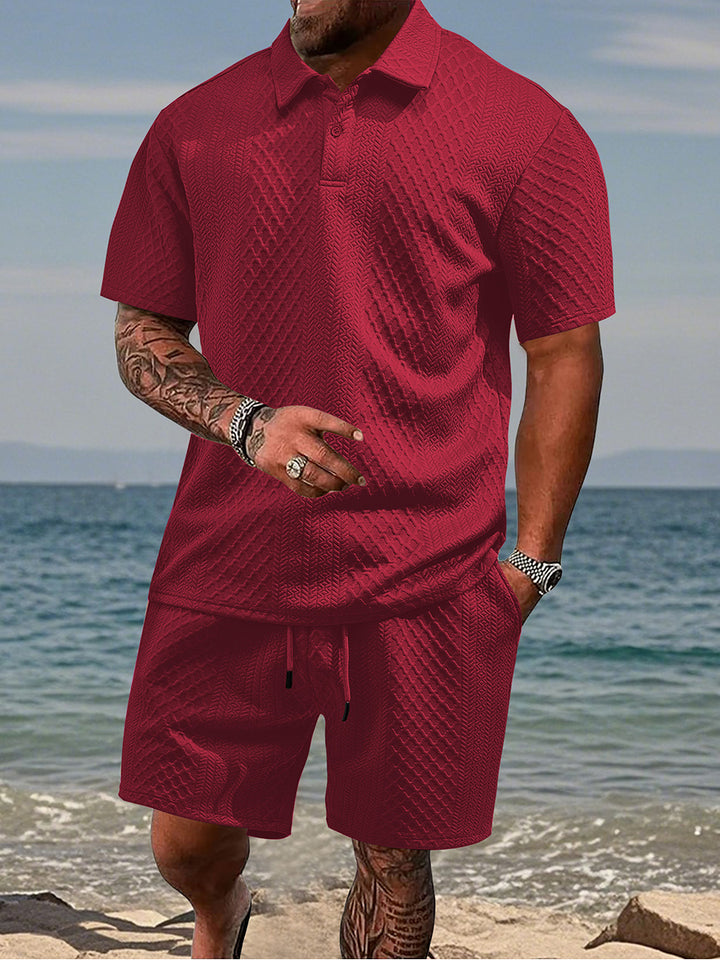 Capri Jacquard Set — Lapel Shirt & Matching Shorts