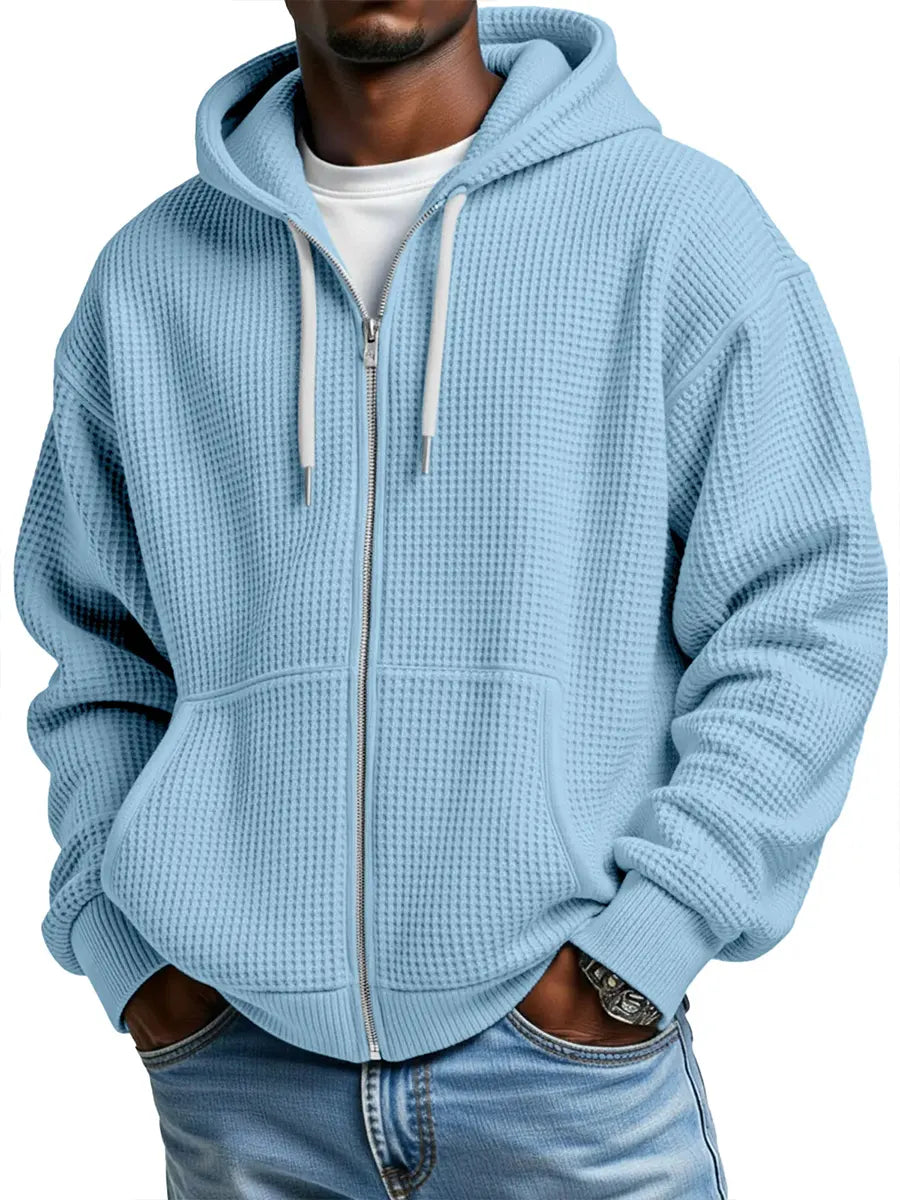 Waffle Knit Hooded Jacket — Men's Transitional Outerwear