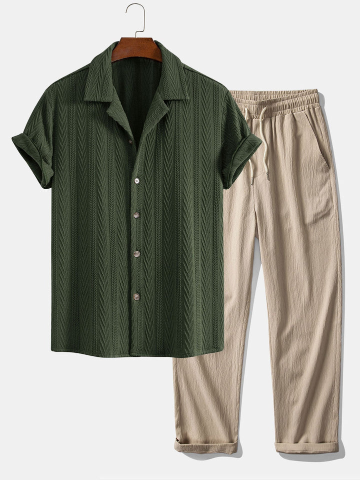 Textured Jacquard Set — Cuban Shirt & Anti-Wrinkle Straight-Leg Trousers