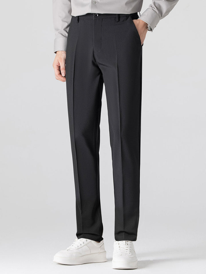 Contrast Trim Ribbed Johnny Collar Knit Polo & Slim Fit Tapered Trousers