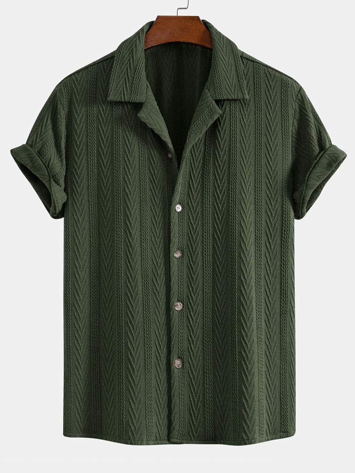 Textured Jacquard Set — Cuban Shirt & Anti-Wrinkle Straight-Leg Trousers