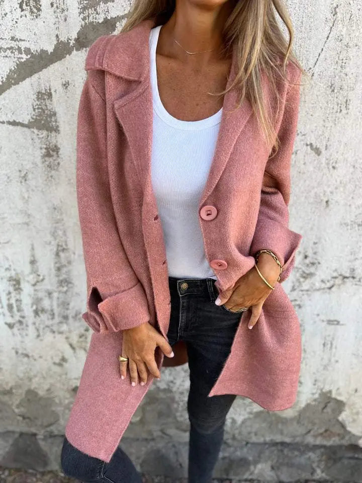 Isabel - Casual Long Coat with Turn-ups