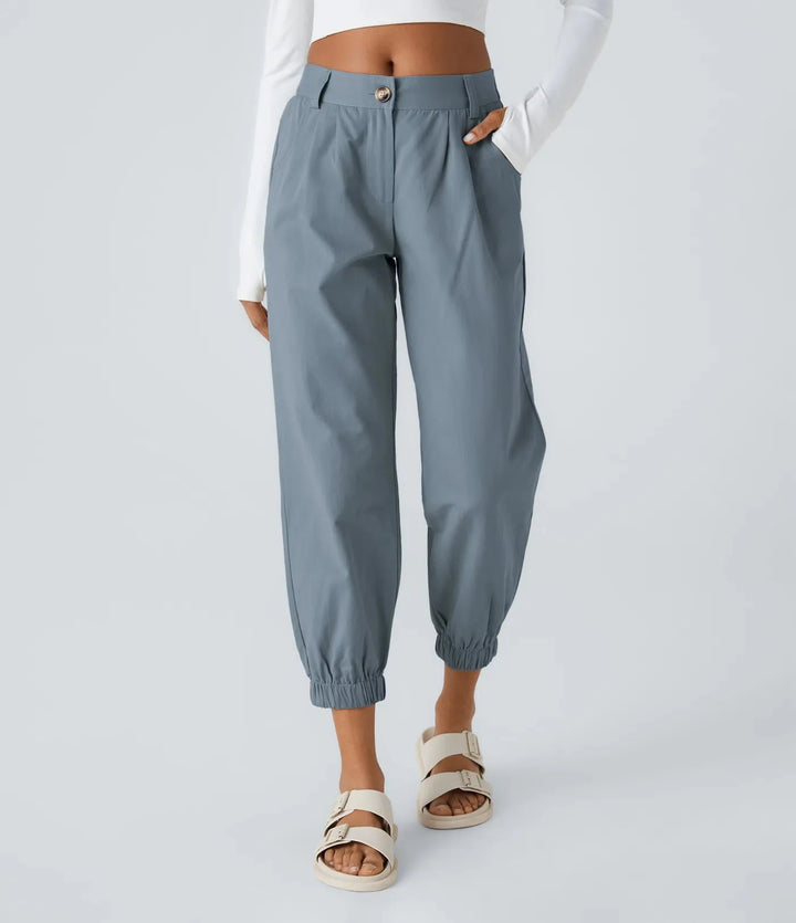 Elso - Casual cotton jogging pants with a mid-rise waist, button placket, zip fly and side pocket