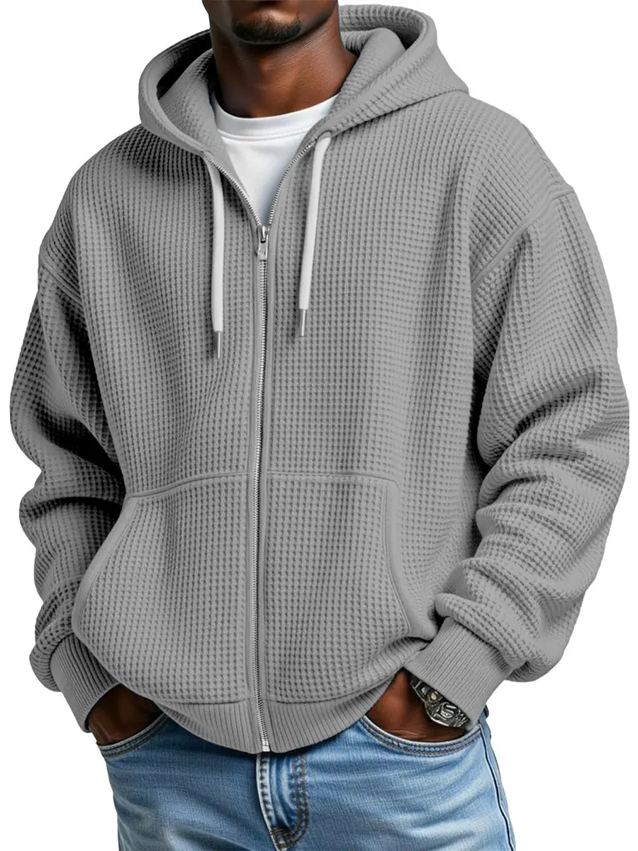 Waffle Knit Hooded Jacket — Men's Transitional Outerwear