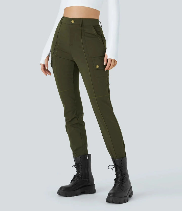 Ema - Plain, slim hiking pants with high waist and multiple pockets
