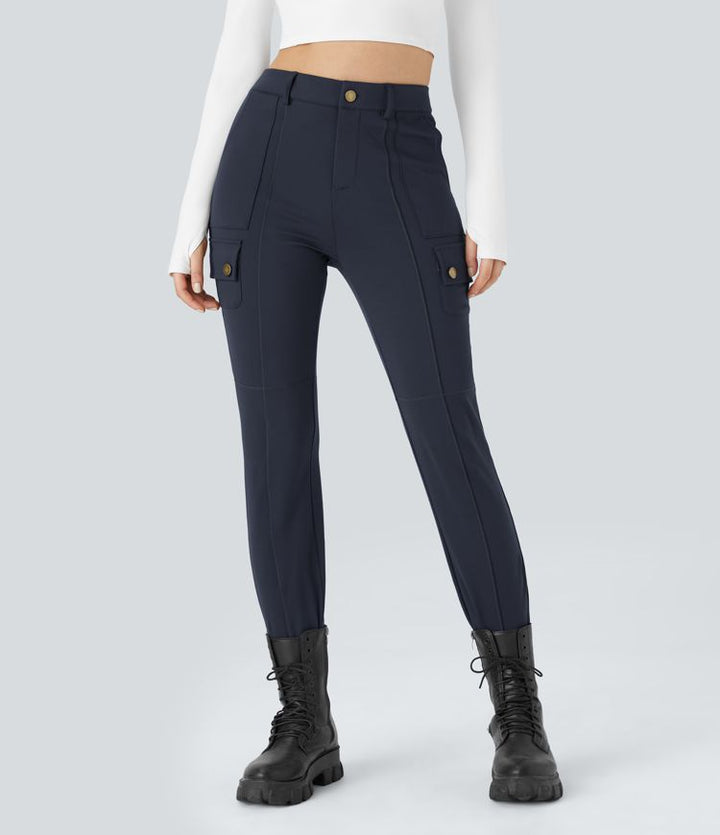 Ema - Plain, slim hiking pants with high waist and multiple pockets