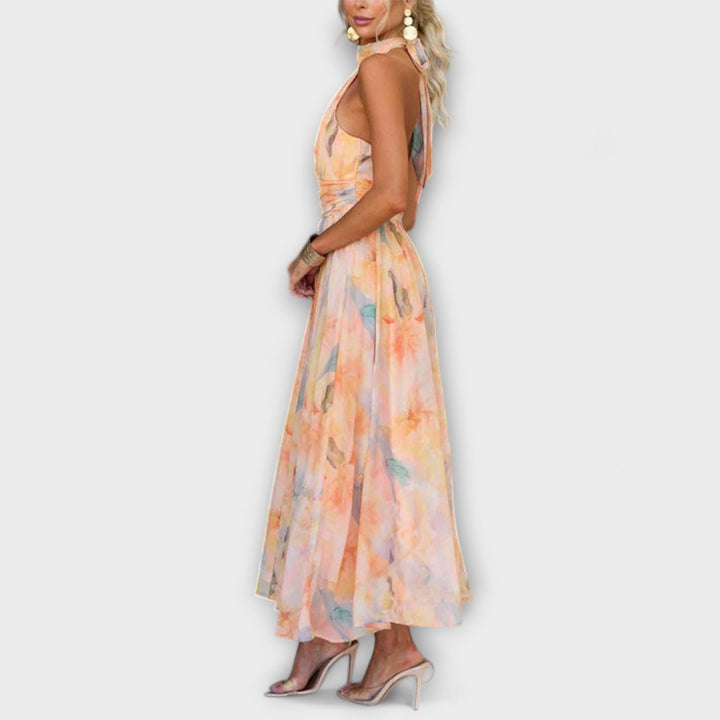 Valentina – Watercolor Maxi Dress with Halterneck