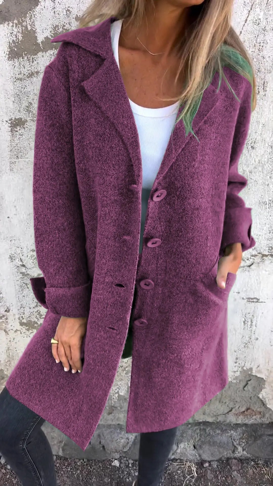 Isabel - Casual Long Coat with Turn-ups