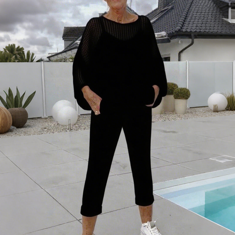 🌸Aloa women's letter print jumpsuit + hollow smock leisure suit