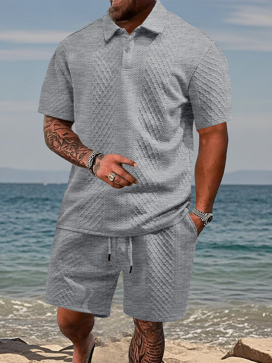 Capri Jacquard Set — Lapel Shirt & Matching Shorts