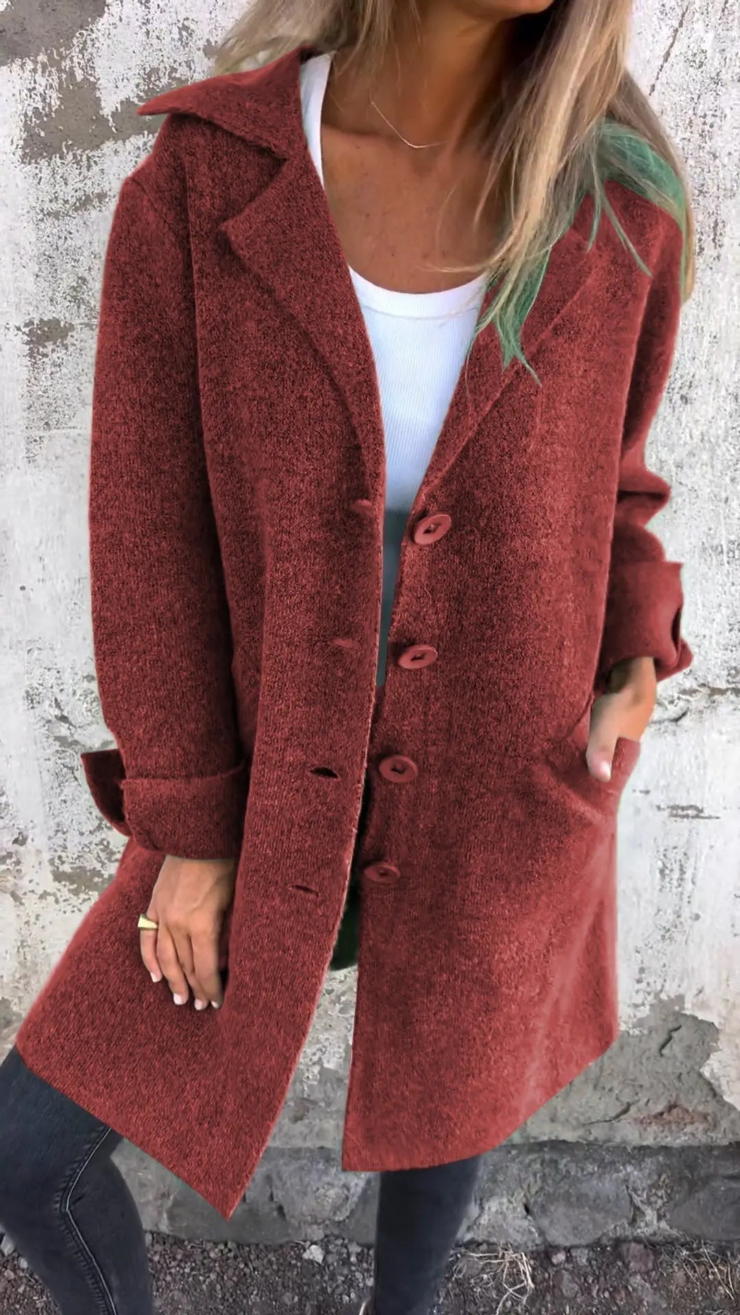 Isabel - Casual Long Coat with Turn-ups