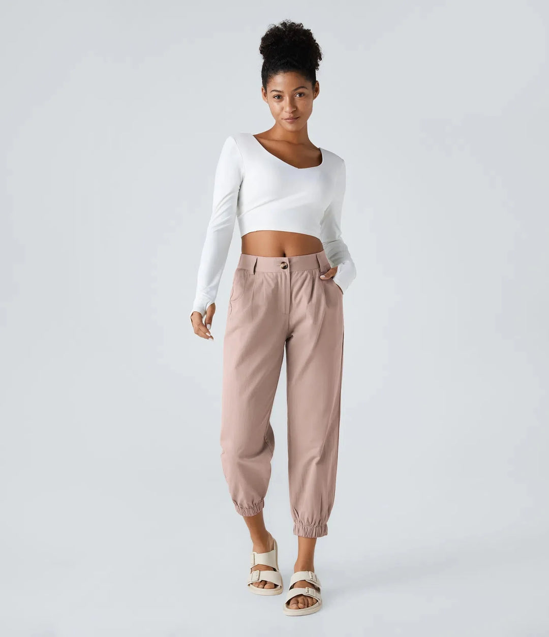 Elso - Casual cotton jogging pants with a mid-rise waist, button placket, zip fly and side pocket