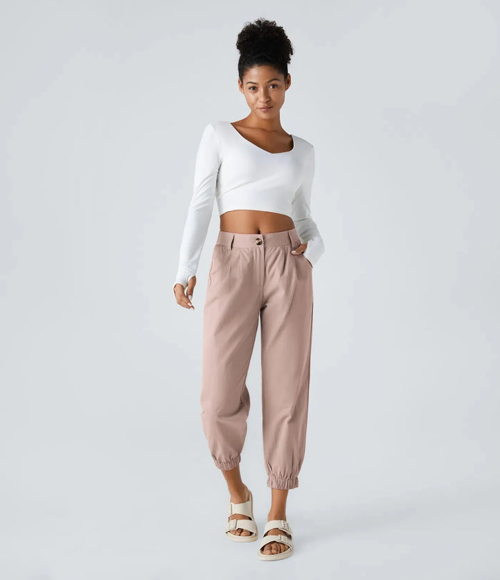 Elso - Casual cotton jogging pants with a mid-rise waist, button placket, zip fly and side pocket