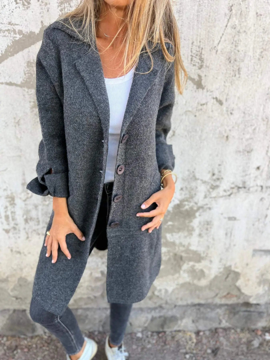 Isabel - Casual Long Coat with Turn-ups