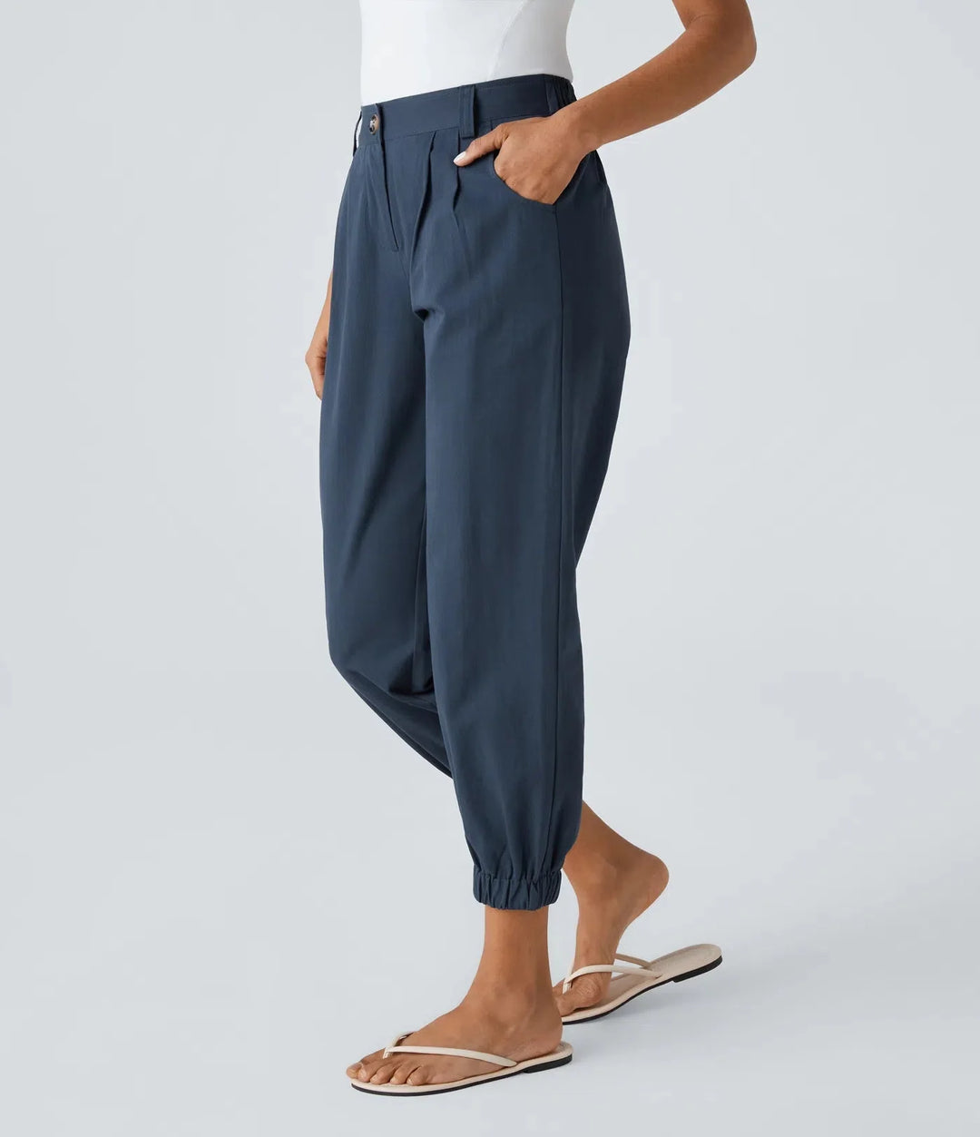 Elso - Casual cotton jogging pants with a mid-rise waist, button placket, zip fly and side pocket
