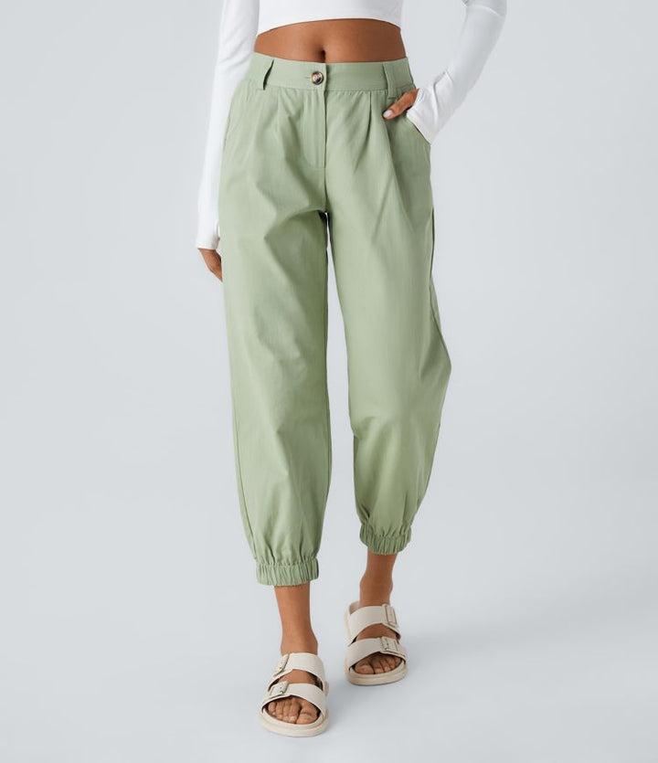 Elso - Casual cotton jogging pants with a mid-rise waist, button placket, zip fly and side pocket