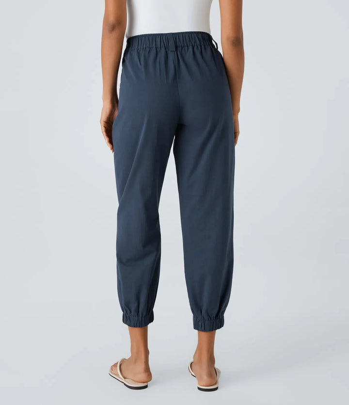 Elso - Casual cotton jogging pants with a mid-rise waist, button placket, zip fly and side pocket