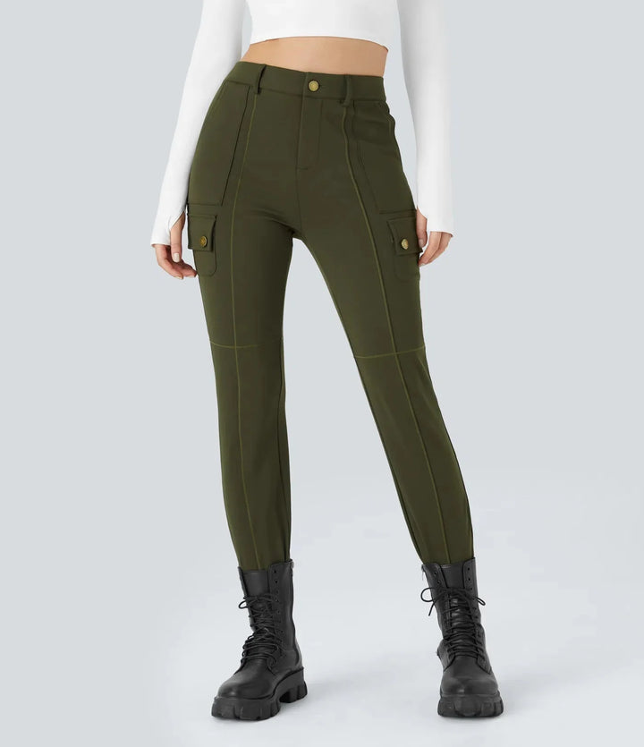 Ema - Plain, slim hiking pants with high waist and multiple pockets
